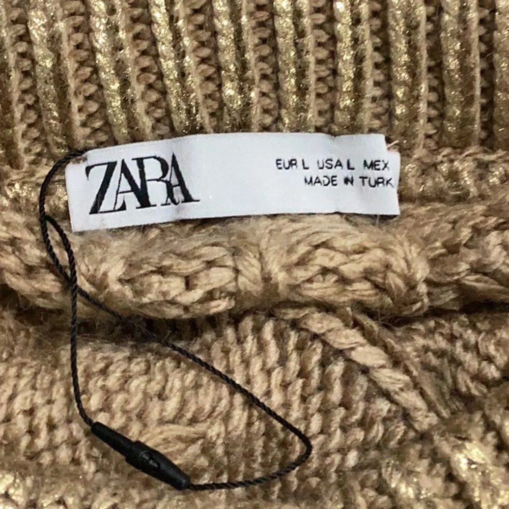 Zara NWOT Foil Cable Knit Sweater Cardigan Metallic Gold Button Up Size Large - Picture 8 of 10